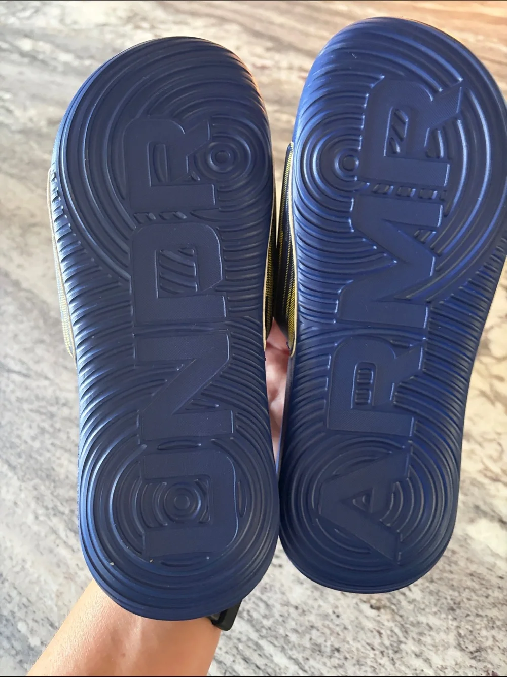 Under Armour Boys' Navy Blue and Yellow Slide Sandals